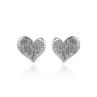 Sweet Bright Heart Stud Earrings With Austrian Element Crystal Silver - One Size