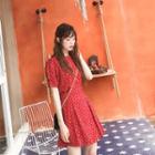 Print Puff-sleeve Slim-fit Dress
