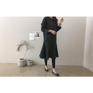 Ruffle-hem Fleece-lined Midi Dress