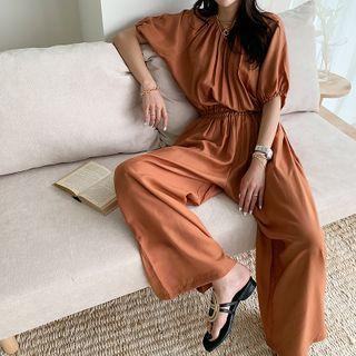 Band-waist Wide Crepe Jumpsuit
