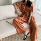 Band-waist Wide Crepe Jumpsuit