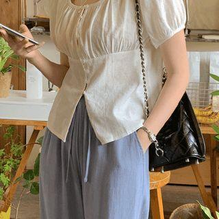 Button-up Shirred Blouse