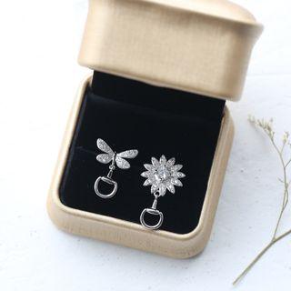 Dragonfly And Flower Non-matching Earrings