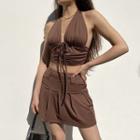 Halter-neck Lace-up Camisole Top / A-line Skirt