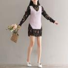 Set: Long-sleeve Printed Chiffon Dress + Sleeveless Knit Top