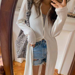 Collared Ribbed Maxi Cardigan