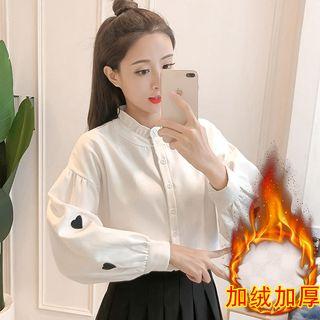 Heart Appliqued Band Collar Shirt