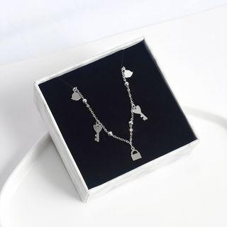 925 Sterling Silver Key & Lock Bracelet Anklet - One Size