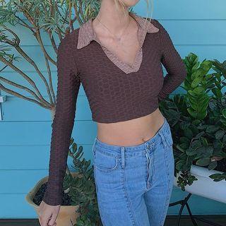 Long Sleeve Contrast Collar Top