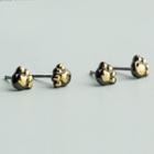 925 Sterling Silver Cat Paw Stud Earring 1 Pair - S925 Silver - Gold & Black - One Size