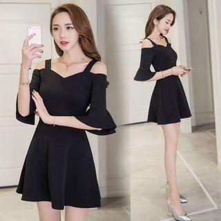 Ruffle Cutout Shoulder A-line Dress