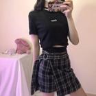 Lettering Short-sleeve T-shirt / Plaid Skort