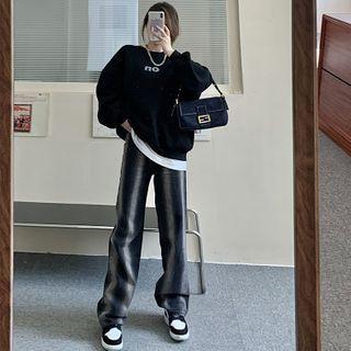 Loose-fit Printed Sweatshirt / Colorblock Straight-cut Jeans