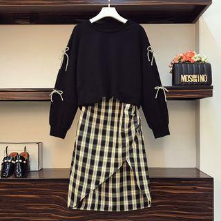 Set: Sweatshirt + Plaid High-low A-line Skirt