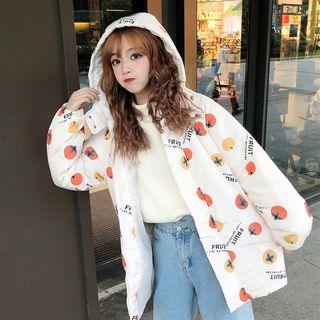 Hooded Printed Padded Jacket As Shown In Figure - One Size
