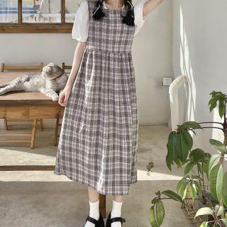Short-sleeve Top / Sleeveless Plaid Dress