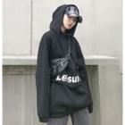Oversized Printed Hooded Pullover Black - One Size