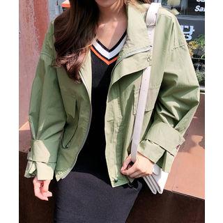 Flap-pocket Drawstring-hem Jacket