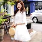 Lace-trim 3/4-sleeve Chiffon Dress