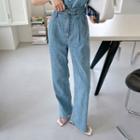 High-waist Pleated Wide-leg Jeans