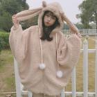 Rabbit Ears Accent Fleece Batwing Pullover Khaki - One Size