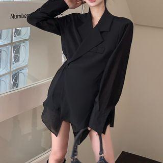 Mock Two-piece Notch Lapel Shirt Black - One Size