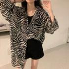 Long-sleeve Zebra Print Loose-fit Shirt As Figure - One Size