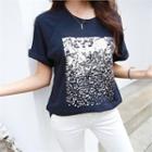 Short-sleeve Sequin-panel T-shirt