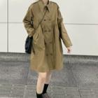 Plain Double-breasted Trench Coat As Shown In Figure - One Size
