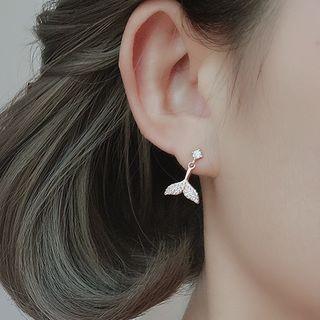 925 Sterling Silver Rhinestone Whale Tail Dangle Earring 1 Pair - As Shown In Figure - One Size