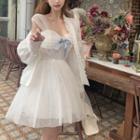 Spaghetti Strap Bow-accent Mini A-line Mesh Dress