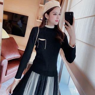 Mock Two-piece Color-block Mesh Dress
