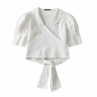 Puff-sleeve Tie-hem Cropped Blouse
