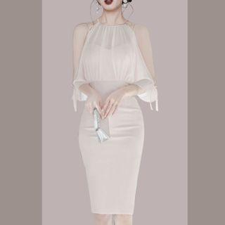 Cold-shoulder Mock Two-piece Sheath Dress