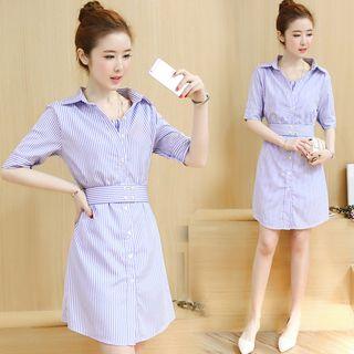 Mock Two-piece Short-sleeve Shirtdress