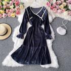 Ruffled Contrast-trim Velvet Dress
