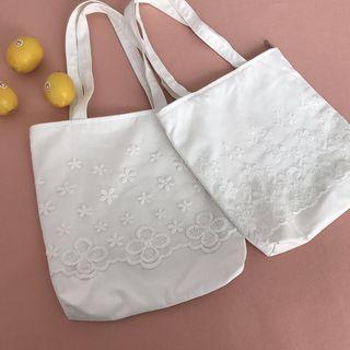 Lace Overlay Canvas Shopper Bag
