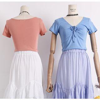 Lightweight Tie-front V-neck T-shirt