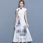 Print Short-sleeve Midi A-line Dress