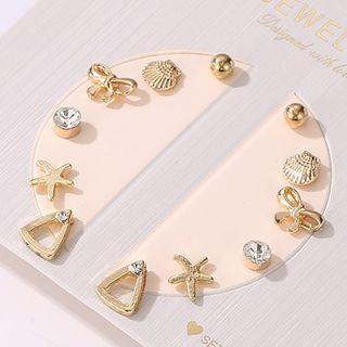 6 Pair Set: Shell Starfish Alloy Earring (various Designs) 05 - 11648 - Gold - One Size