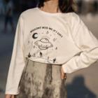 Round-neck Plain Printed Long-sleeve Top