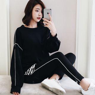 Set: Drop Shoulder Top + Striped Tank Top + Sweatpants