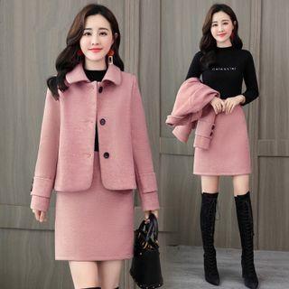 Set: Plain Single-breasted Jacket + Mini A-line Skirt