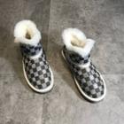 Checker Print Rhinestone Short Snow Boots