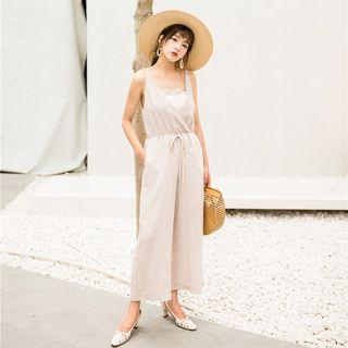Spaghetti Strap Cropped Wide-leg Jumpsuit Almond - One Size