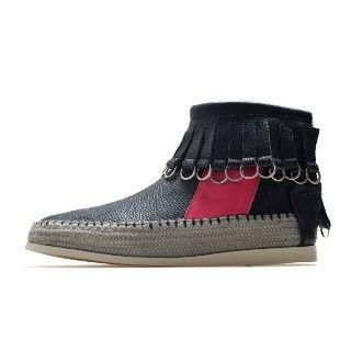 Genuine-leather Fringed Stitched Ankle Boots