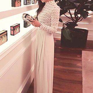 High-neck Long-sleeved Lace Gown