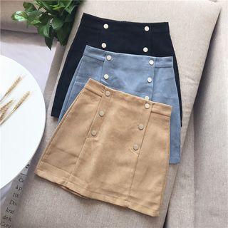 Double-breasted A-line Mini Corduroy Skirt