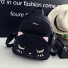 Faux Leather Cat Embroidery Backpack