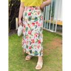 Plus Size Band-waist A-line Floral Skirt